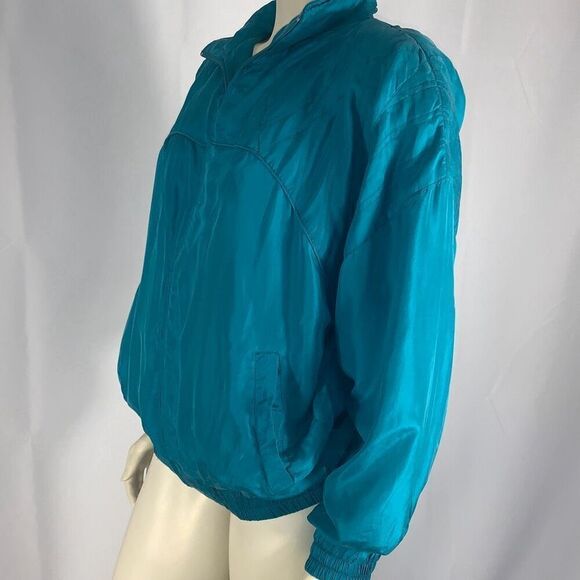 Vintage Teal 100 Percent Silk Bomber Slouchy Fit Jacket Size Large - Picture 5 of 9